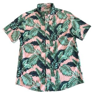 Cotton & Co Small Pink Tropical Floral Stretch Short Sleeve Button Up Mens Shirt